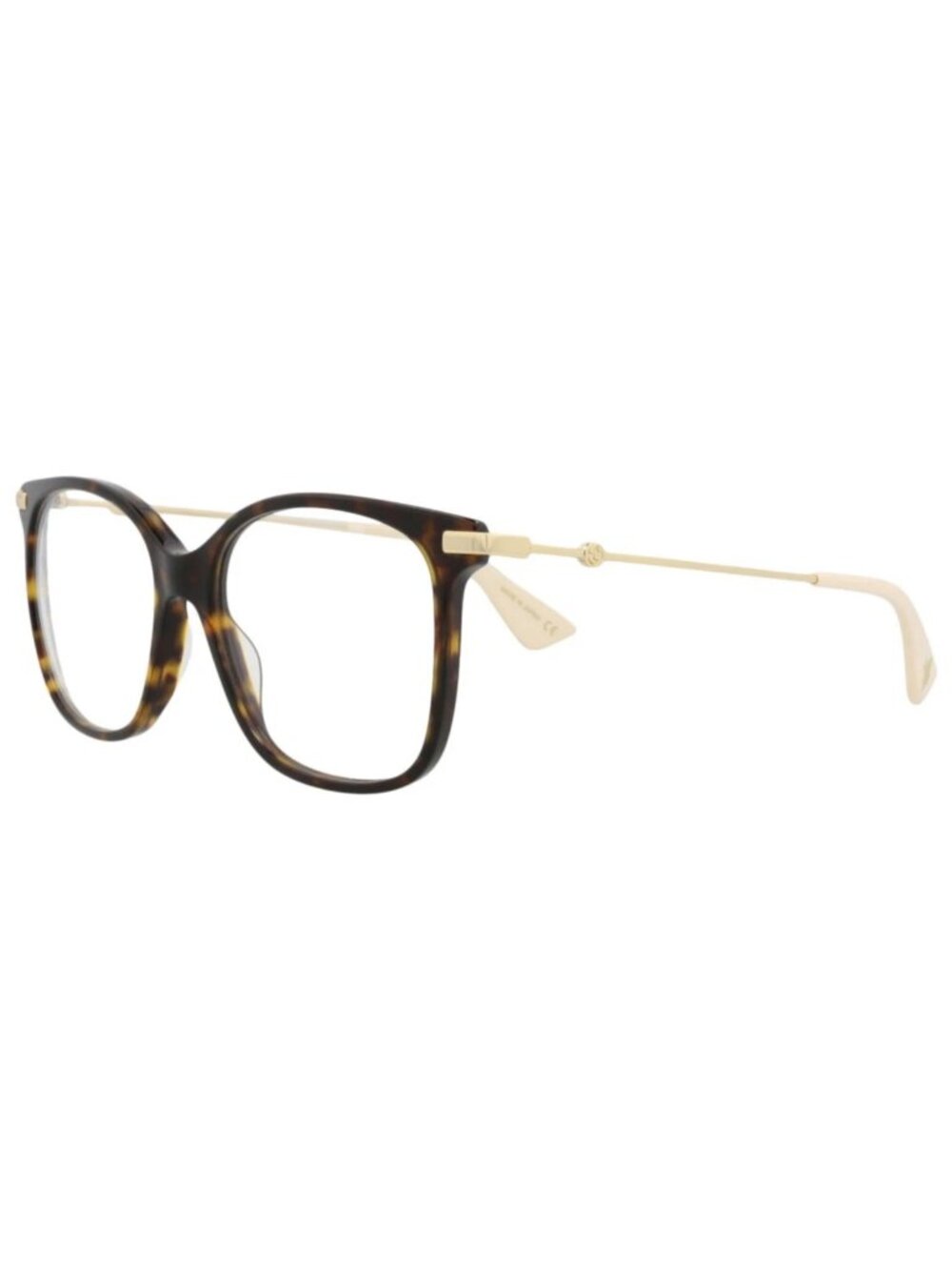 New Gucci Women's Eyeglasses Square Rectangle Havana Gold Transparent
